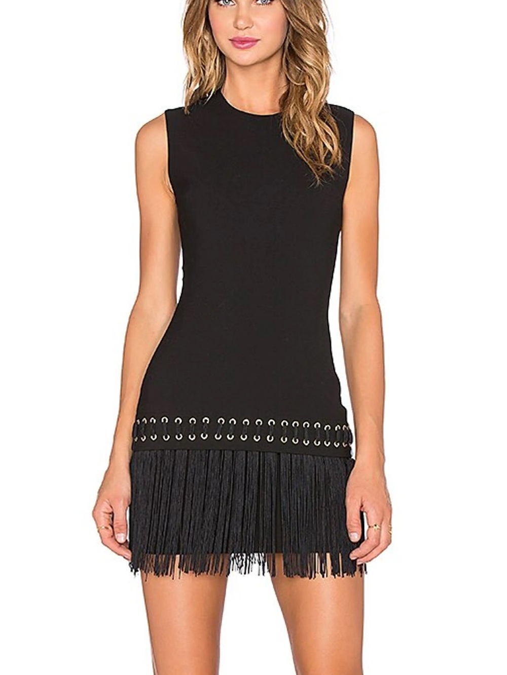 Elizabeth and James Black Sleeveless Fringe Mini Dress